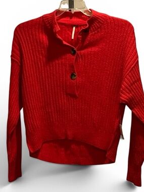 NWT Free People Virtual Pink Ribbed Button-Neck Turtleneck Sweater